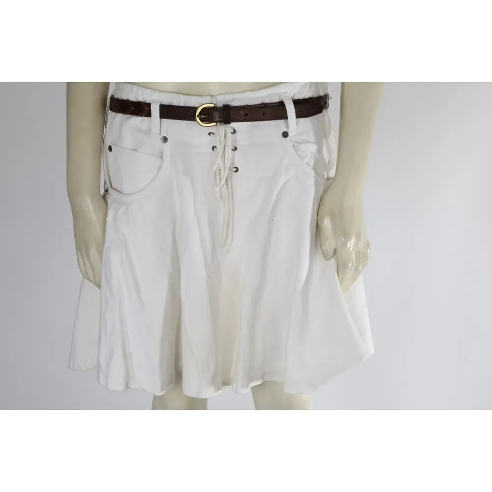 Vintage Contempo Casuals 90s White Lace-Up Front Drop-Waist Flare Mini Skirt S